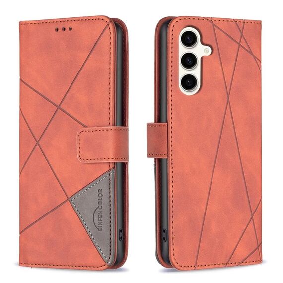 Per Samsung Galaxy S23 FE 5G Custodia per telefono in pelle con trama a rombo con fibbia magnetica (marrone)