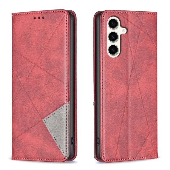 Custodia in pelle magnetica per Samsung Galaxy S23 FE 5G con struttura a rombo (rosso)