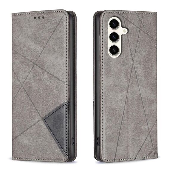 Custodia in pelle magnetica per Samsung Galaxy S23 FE 5G con struttura a rombo (grigio)