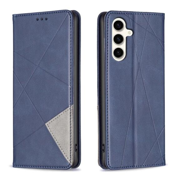 Custodia in pelle magnetica per Samsung Galaxy S23 FE 5G con struttura a rombo (blu)