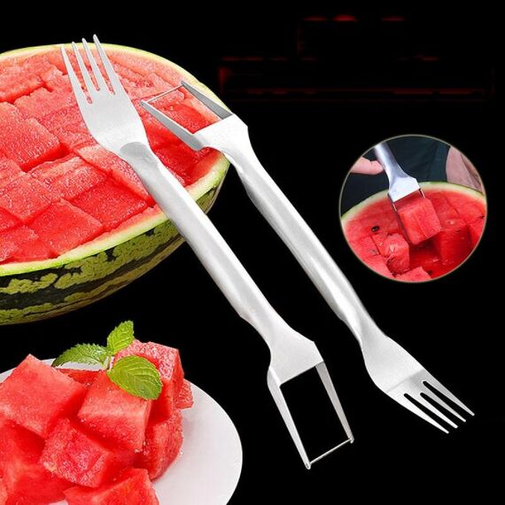 2 pezzi 2 in 1 affettatrice a forchetta per anguria in acciaio inossidabile tagliafrutta da cucina