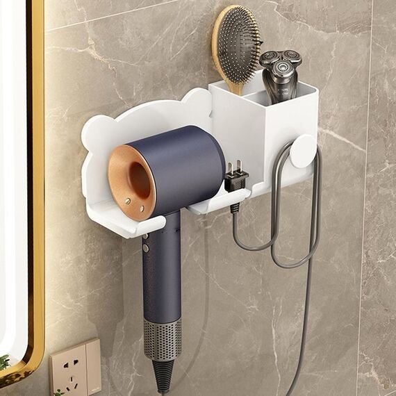 Per Dyson Asciugacapelli Supporto a parete Mensola per bagno Scaffale portaoggetti, Stile: Aggiornamento bianco