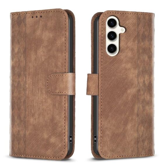 Per Samsung Galaxy S23 FE 5G Custodia in pelle goffrata scozzese (marrone)