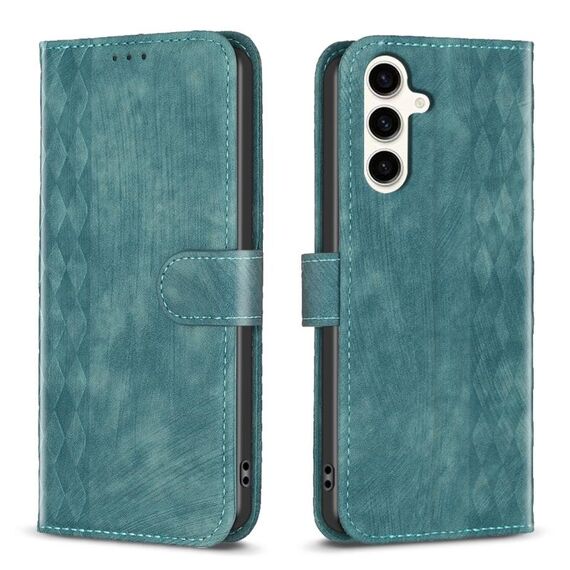Custodia per telefono in pelle goffrata scozzese per Samsung Galaxy S23 FE 5G (verde)