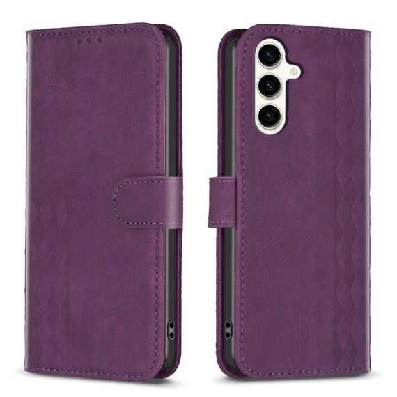 Custodia per telefono in pelle goffrata scozzese per Samsung Galaxy S23 FE 5G (viola)