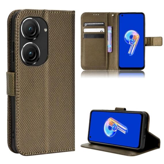 Per ASUS Zenfone 10/9 Custodia per cellulare in pelle Diamond Texture (marrone)