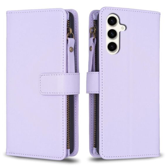 Per Samsung Galaxy S23 FE 5G 9 slot per schede con cerniera portafoglio in pelle custodia per telefono (viola chiaro)