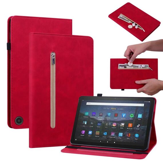 Custodia per tablet in pelle con cerniera tinta unita per Amazon Fire Max 11 Skin Feel (rosso)