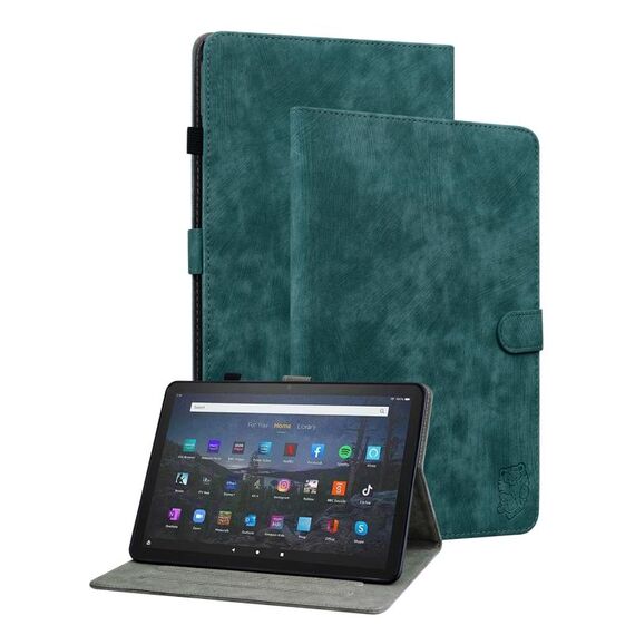 Per Amazon Fire Max 11 Custodia per tablet in pelle con motivo a tigre (verde scuro)