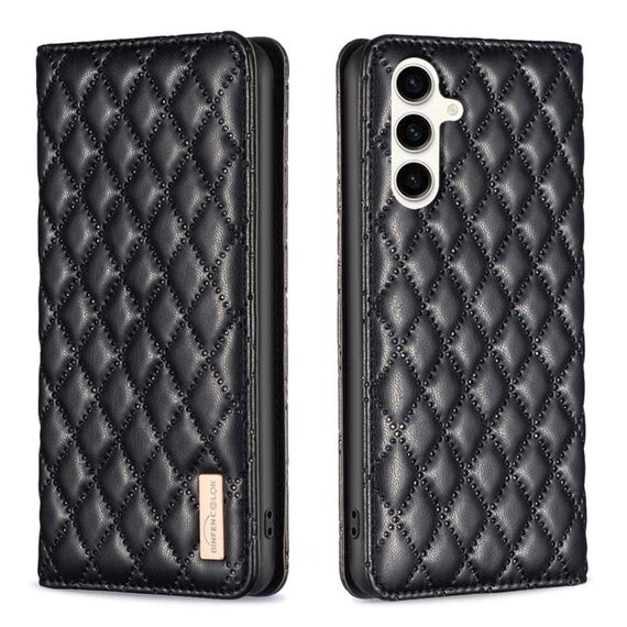 Per Samsung Galaxy S23 FE 5G Custodia a conchiglia in pelle magnetica con reticolo diamantato (nero)