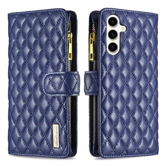 Per Samsung Galaxy S23 FE 5G Diamond Lattice Zipper Wallet Custodia in pelle per telefono a conchiglia (blu)