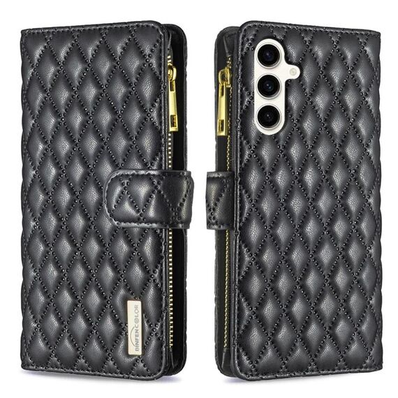 Per Samsung Galaxy S23 FE 5G Diamond Lattice Zipper Wallet Custodia in pelle per telefono a conchiglia (nero)