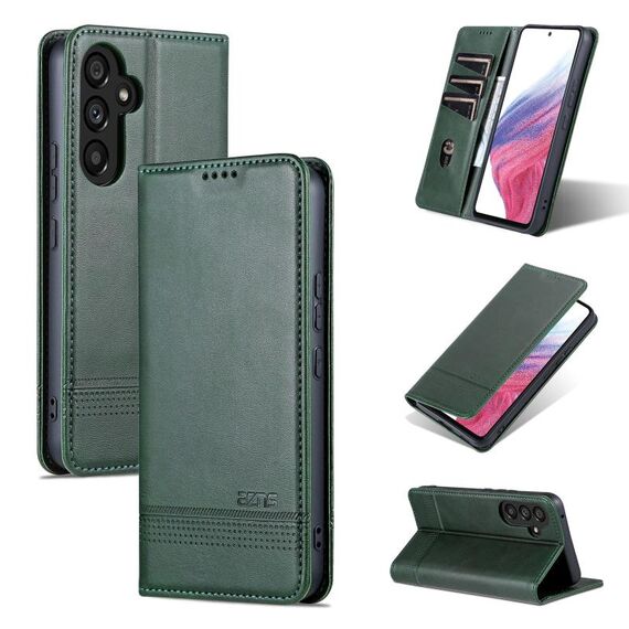 Per Samsung Galaxy S23 FE 5G AZNS Custodia per telefono in pelle a conchiglia con struttura in vitello magnetico (verde scuro)