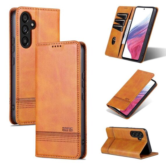 Per Samsung Galaxy S23 FE 5G AZNS Custodia per telefono in pelle a conchiglia con struttura in vitello magnetico (marrone chiaro)