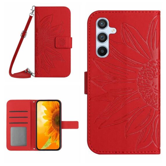 Per Samsung Galaxy S23 FE 5G Skin Feel Sun Flower Custodia in pelle a conchiglia con cordino (rosso)