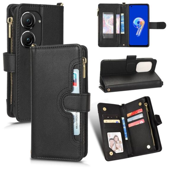 Per ASUS Zenfone 10/9 Custodia in pelle con cerniera texture Litchi (nero)