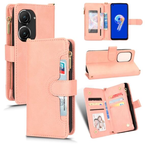 Per ASUS Zenfone 10/9 Custodia in pelle con cerniera texture Litchi (rosa)