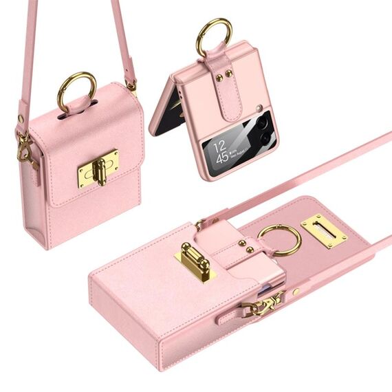 GKK Mini Zaino Borsa per telefono normale + custodia per telefono con anello per Samsung Galaxy Z Flip4 5G (rosa)