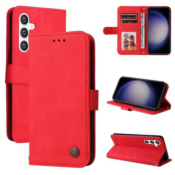 Per Samsung Galaxy S23 FE 5G Skin Feel Life Tree Custodia in pelle con bottone in metallo (rosso)