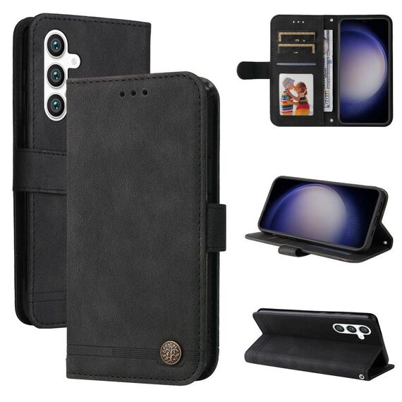 Per Samsung Galaxy S23 FE 5G Skin Feel Life Tree Custodia in pelle con bottone in metallo (nero)