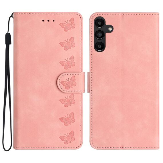 Per Samsung Galaxy S23 FE 5G Custodia in pelle goffrata con sette farfalle (rosa)
