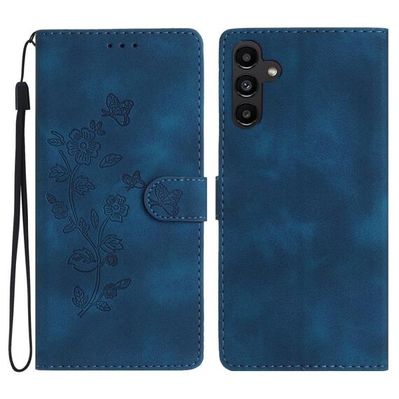 Per Samsung Galaxy S23 FE 5G Custodia per telefono in pelle con motivo a farfalla in rilievo (blu)