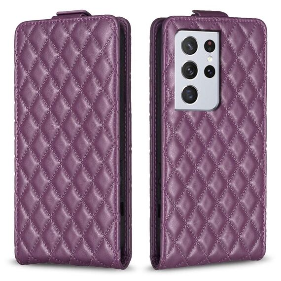 Per Samsung Galaxy S21 Ultra 5G Diamond Lattice Custodia in pelle con vibrazione verticale (viola scuro)