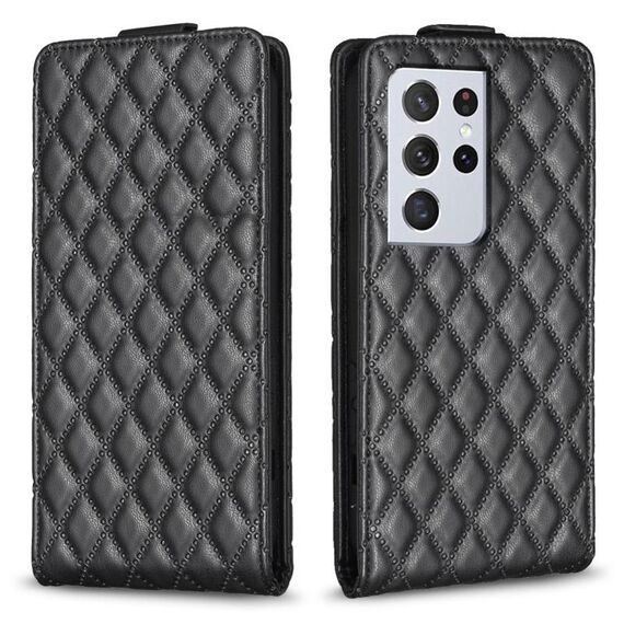 Per Samsung Galaxy S21 Ultra 5G Diamond Lattice Custodia in pelle con vibrazione verticale (nero)