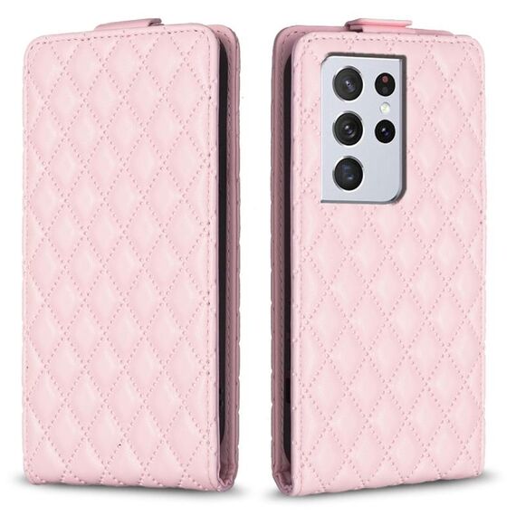 Per Samsung Galaxy S21 Ultra 5G Diamond Lattice Custodia in pelle con vibrazione verticale (rosa)