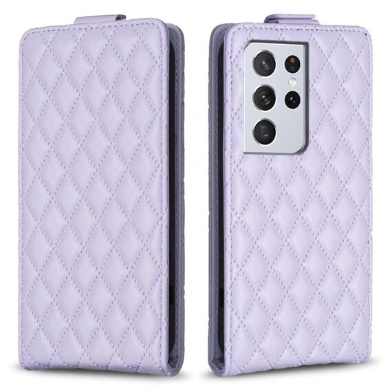 Per Samsung Galaxy S21 Ultra 5G Diamond Lattice Custodia in pelle con vibrazione verticale (viola)