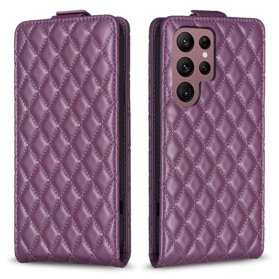 Per Samsung Galaxy S22 Ultra 5G Diamond Lattice Custodia in pelle con vibrazione verticale (viola scuro)