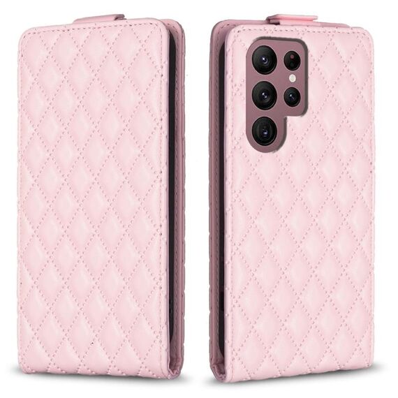 Per Samsung Galaxy S22 Ultra 5G Diamond Lattice Custodia in pelle con vibrazione verticale (rosa)