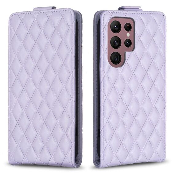 Per Samsung Galaxy S22 Ultra 5G Diamond Lattice Custodia in pelle con vibrazione verticale (viola)