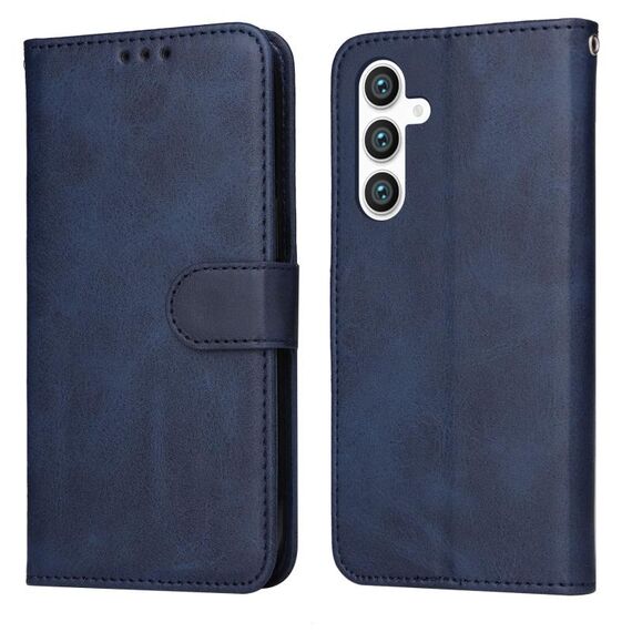 Per Samsung Galaxy S23 FE 5G Custodia per cellulare in pelle a conchiglia classica in vitello (blu)