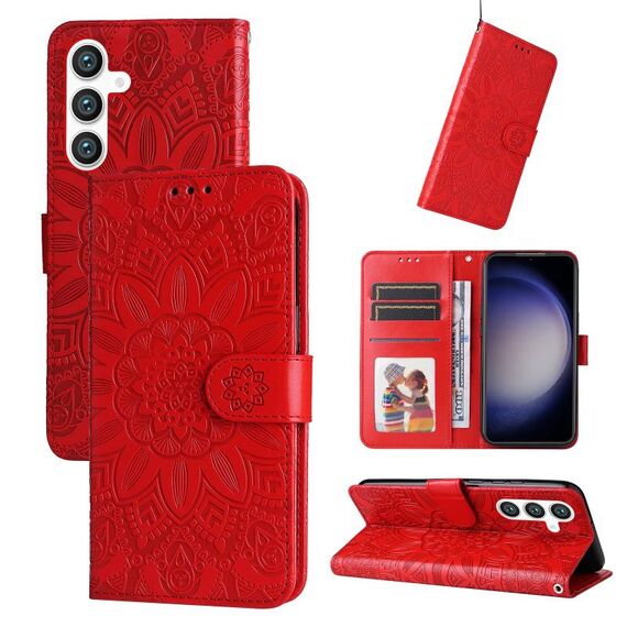 Per Samsung Galaxy S23 FE 5G Custodia per telefono in pelle di girasole goffrata (rossa)