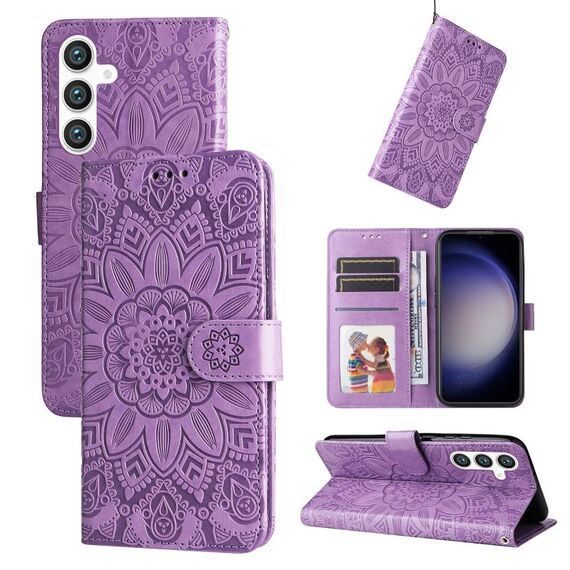 Per Samsung Galaxy S23 FE 5G Custodia per telefono in pelle di girasole goffrata (viola)