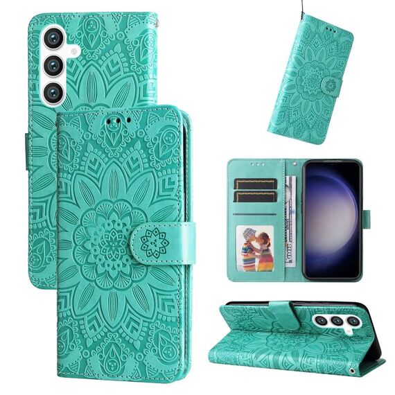 Per Samsung Galaxy S23 FE 5G Custodia per telefono in pelle di girasole goffrata (verde)