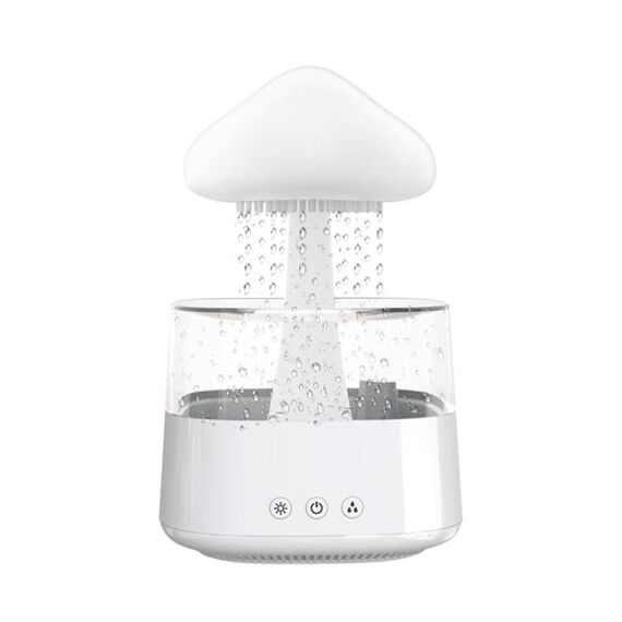 CH08 Umidificatore a pioggia da 450 ml Fungo nuvola Lampada da notte colorata Macchina per aromaterapia, Stile: senza telecomando (bianco)
