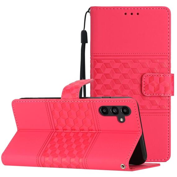 Per Samsung Galaxy S23 FE 5G Custodia per telefono in pelle con effetto pelle goffrata con diamanti (rosso)