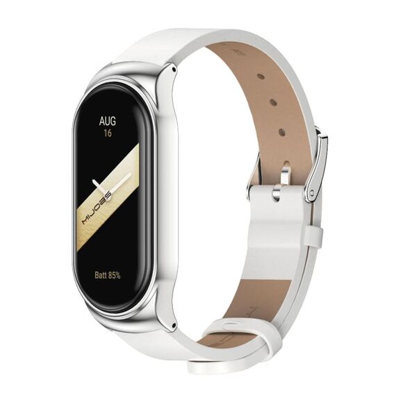 Per Xiaomi Mi Band 8 Mijobs CS Case Cinturino in pelle PU in microfibra (argento bianco)