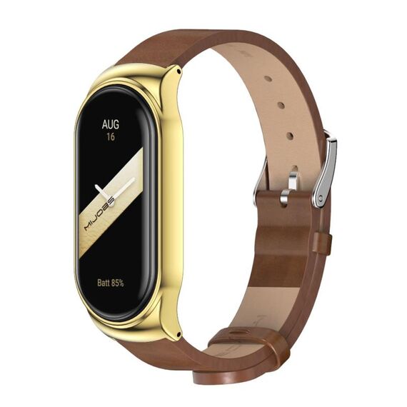 Per Xiaomi Mi Band 8 Mijobs CS Case Cinturino in pelle PU in microfibra (oro marrone)