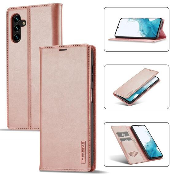 Per Samsung Galaxy S23 FE 5G LC.IMEEKE Custodia per telefono in pelle in microfibra con forte magnetismo (oro rosa)