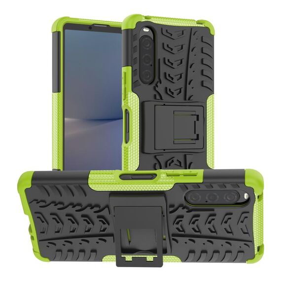 Per Sony Xperia 10 V Tire Texture TPU + Custodia per PC con supporto (verde)