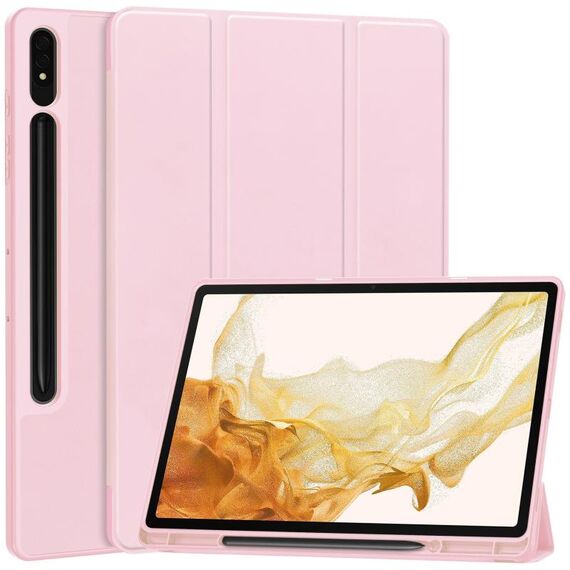 Per Samsung Galaxy Tab S9+ 3-Fold custodia in pelle per tablet in TPU di colore puro con slot per penna (rosa)