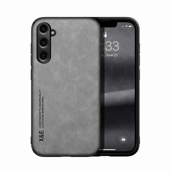 Custodia posteriore in pelle magnetica per Samsung Galaxy S23 FE 5G Skin Feel (grigio chiaro)