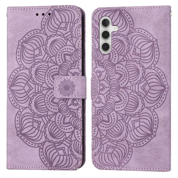 Per Samsung Galaxy S23 FE 5G Custodia per cellulare in pelle goffrata mandala (viola)