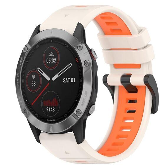Per Garmin Fenix 6 GPS 22mm Cinturino sportivo in silicone bicolore (Starlight + Orange)