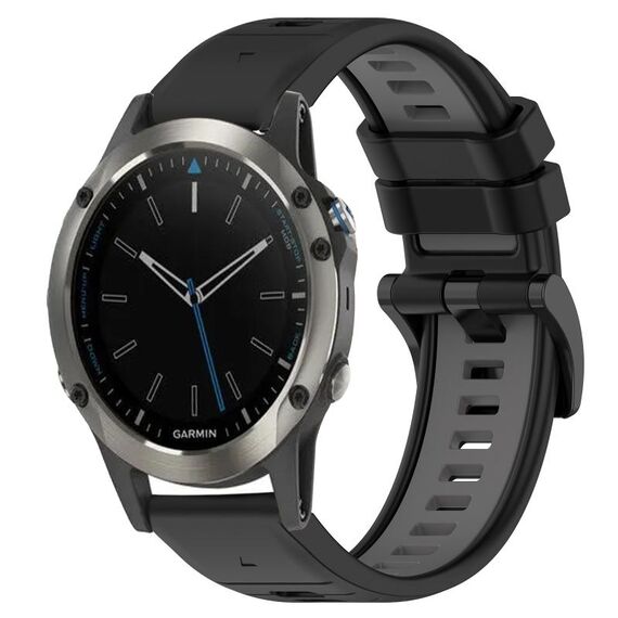 Per Garmin Quatix 5 22mm Cinturino sportivo in silicone bicolore (nero + grigio)