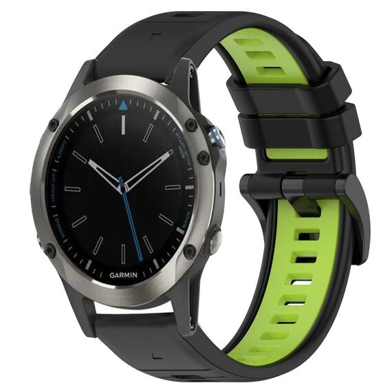Per Garmin Quatix 5 22mm Cinturino sportivo in silicone bicolore (nero + verde lime)