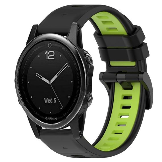 Per Garmin Fenix 5S 20mm Cinturino sportivo in silicone bicolore (nero + verde lime)